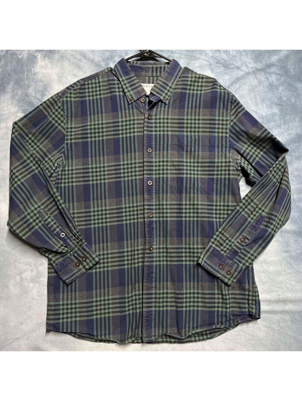 Orvis Shirt Men's Large Blue Green Heritage Tartan Plaid Button Down - 1332-2Q